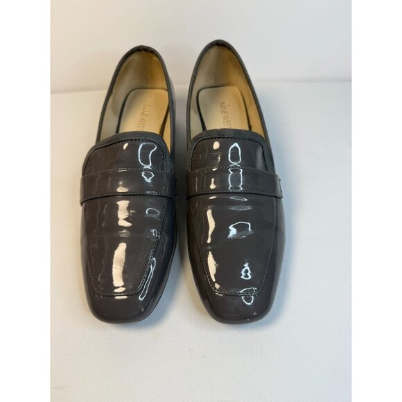 Nine West Uniformilyo Loafers Women Sz 9M Dark Grey Patent Leather Preppy Shoes - Picture 2 of 16